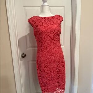 Jones Wear Coral Lace Midi Dress